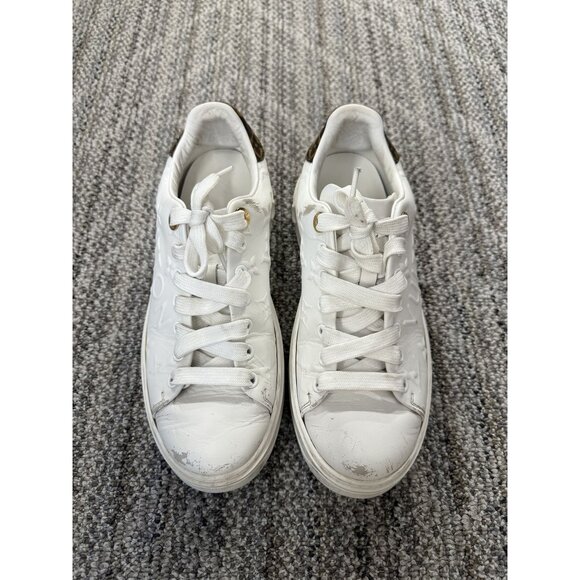 Louis Vuitton White Leather Sneakers With Monogram Canvas Heel Detail Womens Siz